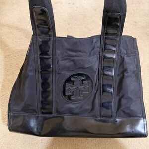 Tory Burch Black Nylon Tote with Patent Trim
